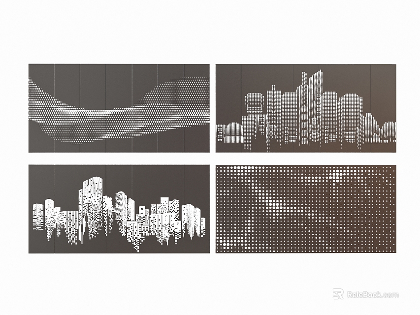 Creative Wall Design With Geometric Patterns City Silhouettes And Textured Details 3d model 