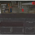 Dark Wooden Workbench with Wrenches Saw Pliers and Screwdrivers Storage Drawers