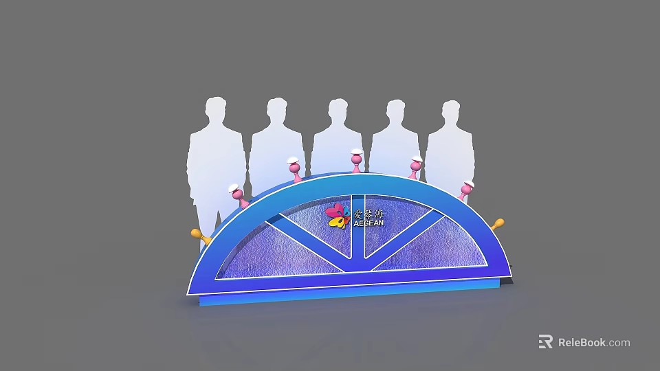 Launch Device With Arc Design Blue Purple Finish Pink Yellow Accents And Human Silhouettes 3d model 