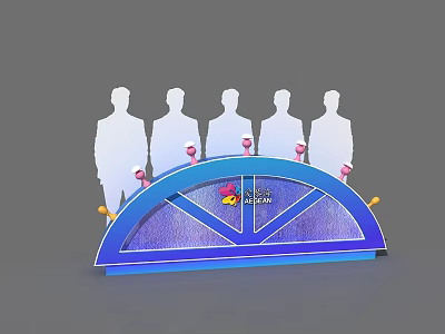Launch Device With Arc Design Blue Purple Finish Pink Yellow Accents And Human Silhouettes 3d model