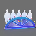 Launch Device With Arc Design Blue Purple Finish Pink Yellow Accents And Human Silhouettes