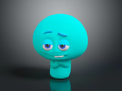 Turquoise Cartoon Creature Character With Round Head And Thoughtful Expression 3d model