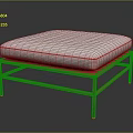 Modern Square Ottoman With Red Metal Frame And Soft Gray Cushion