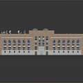 Modern Architectural Building Exterior With Multiple Floors Flat Roof Skylights Brown Walls And Numerous Windows