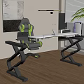 Modern Standing Desk Setup With Computer Monitor Office Chair And Green Plant
