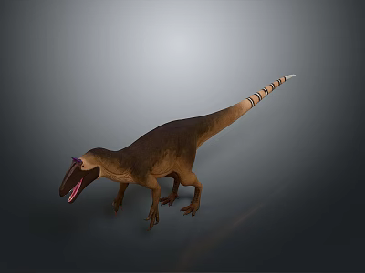 Realistic Dinosaur 3D Model With Brown Body Purple Head Open Mouth And Long Striped Tail 3d model