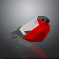 Low Poly Style Bird With Red White And Gray Feathers On Dark Background 3d model