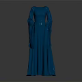 Elegant Blue Long Sleeve Formal Dress With Flowy Fabric And Classic Design