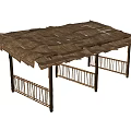 Outdoor Wooden Table And Chair Set With Thatched Roof And Railings