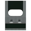 Modern Bathroom Sink With Oval Mirror Green Wall Double Faucets And Striped Design