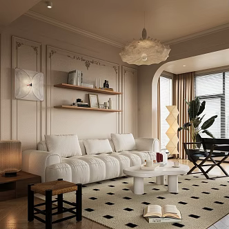 French Retro Home Living Room Sofa Coffee Table Combination Kite Wall Lamp Leisure Chair 3d model