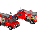 Two Red Electric Toy Fire Trucks with Detailed Ladders and Equipment