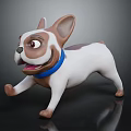 Cartoon French Bulldog Character In Running Pose With Brown White Fur And Blue Collar