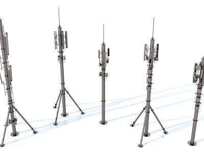 Industrial Communication Equipment Featuring Tripod Stands Multiple Antennas And Metal Structure 3d model