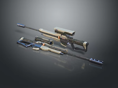 Modern Tactical Sniper Rifles With Scopes And Different Color Patterns On Gray Surface 3d model