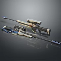 Modern Tactical Sniper Rifles With Scopes And Different Color Patterns On Gray Surface 3d model