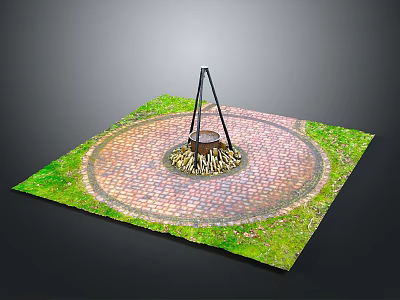 Outdoor Living Essential Fire Pit Setup With Circular Brick Area Tripod And Wood Pile 3d model
