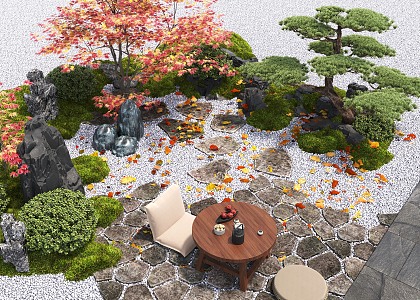 Courtyard landscape sketch bryophytes landscape plant landscape sketch 3d model