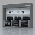 Modern Display Shelf Showcasing Smart Kitchen Appliances With Multiple Black Ovens 3d model