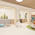 Bright Kindergarten Indoor Play Area With Yellow Slide Ball Pit And Colorful House Structures