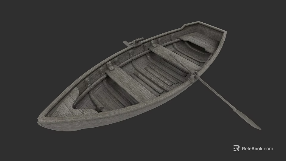 Classic Wooden Boat With Traditional Wooden Structure Paddle And Seats Design 3d model 