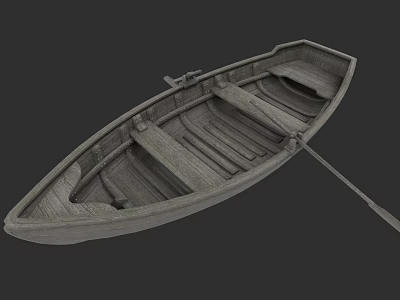 Classic Wooden Boat With Traditional Wooden Structure Paddle And Seats Design 3d model