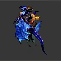 Blue And Yellow Mythical Dragon With Fantasy Rider And Decorative Wings