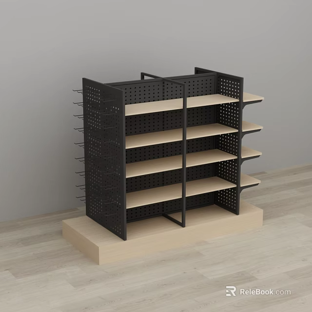 Retail Store Black Metal Display Shelf With Multiple Shelves For Product 3d model 