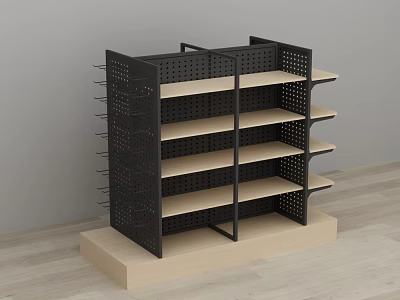 Retail Store Black Metal Display Shelf With Multiple Shelves For Product 3d model