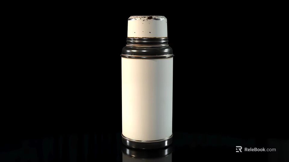 White Thermos Cup With Metallic Rim And Sleek Design On Black Background 3d model 