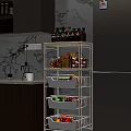 Modern Multi Tiered Kitchen Shelf with Baskets Holding Spices Fruits Vegetables