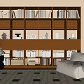 Wind Middle Ancient Bookcase Modern Bookshelf Ornaments Sofa Book Open Decorative Cabinet Study 3d model