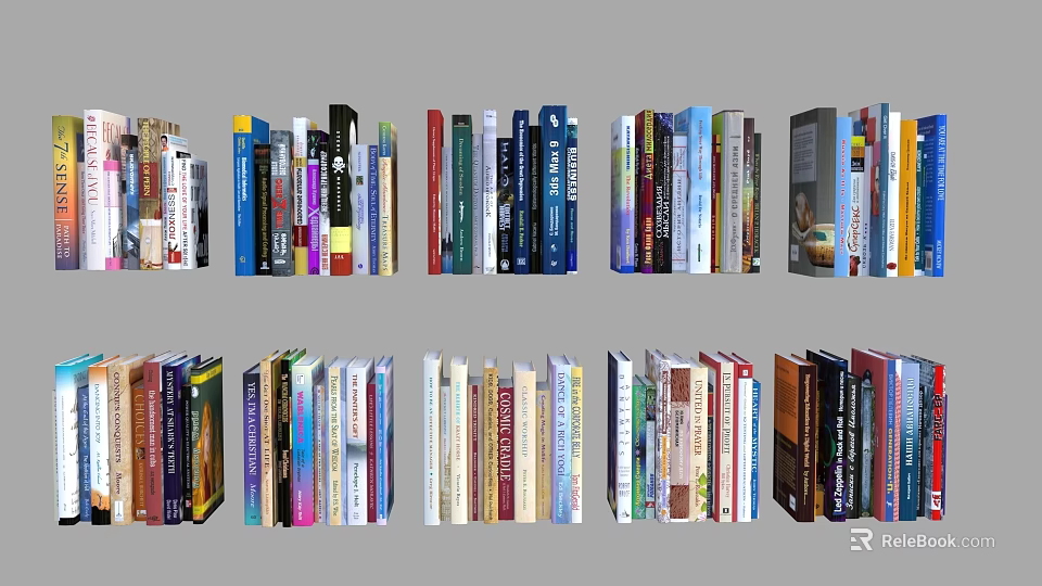 Books and Magazines Collection with Colorful Spines Arranged on Multiple Shelves 3d model 