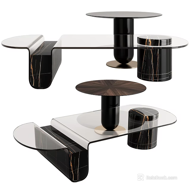 Modern Coffee Table with Glass Top and Marble Base Layered Design 3d model