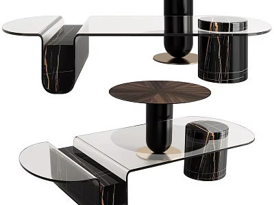 Modern Coffee Table with Glass Top and Marble Base Layered Design 3d model