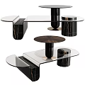 Modern Coffee Table with Glass Top and Marble Base Layered Design 3d model