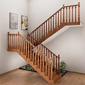 Wooden Staircase With Handrail Steps In Modern Interior Design White Wall And Wooden Floor