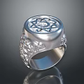 Ornate Silver Engraved Ring With Intricate Patterns And Decorative Top Design 3d model