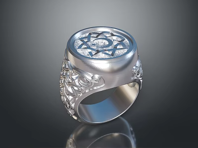 Ornate Silver Engraved Ring With Intricate Patterns And Decorative Top Design 3d model