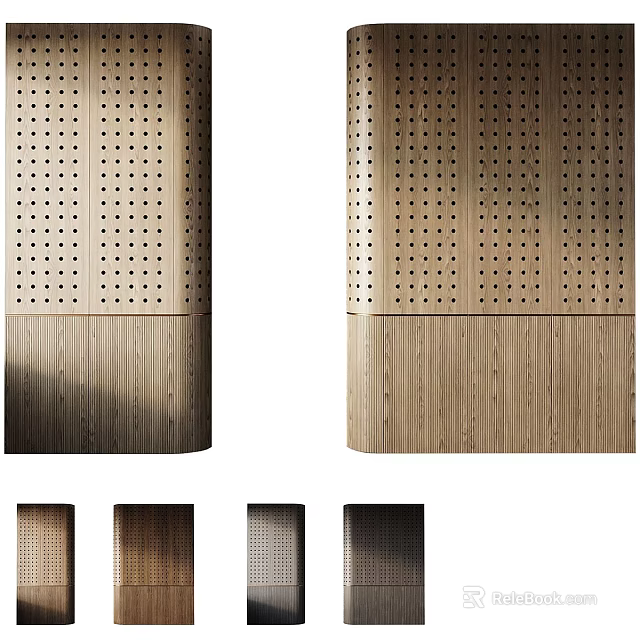 Wooden Perforated Background Wall Design With Various Color Options And Textures 3d model 