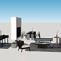 Modern Living Room Dining Interior With Sofa Coffee Table Fireplace Chairs And Decorations