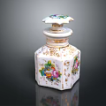 Antique Porcelain Bottle With Ornate Lid Colorful Hand Painted Patterns And Golden Accents