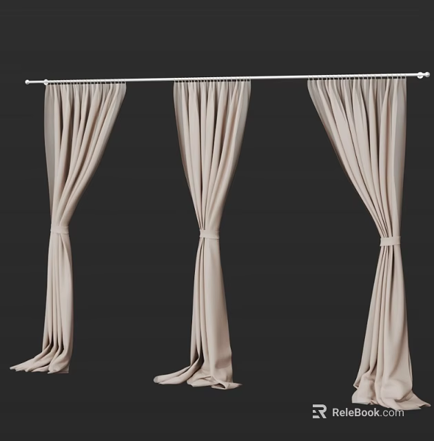 Beige Curtains With Tie Back Design And Linen Like Fabric For Window Decor 3d model 