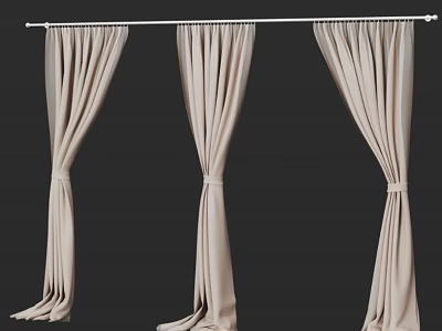 Beige Curtains With Tie Back Design And Linen Like Fabric For Window Decor 3d model