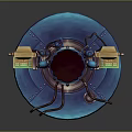Blue Mechanical Device With Red Accents And Two Green Screen Units On Circular Base