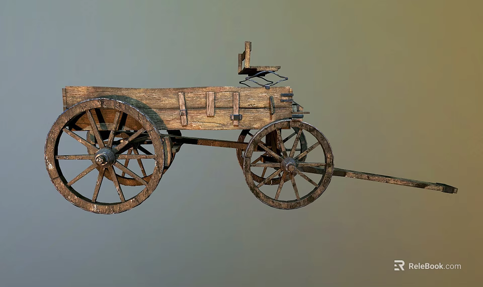 Vintage Wooden Garden Cart Decorative Piece With Large Wheels For Landscaping 3d model 