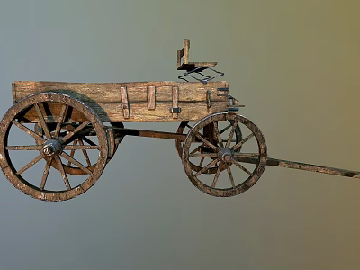 Vintage Wooden Garden Cart Decorative Piece With Large Wheels For Landscaping 3d model
