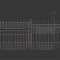 Decorative Iron Fence Components With Ornate Gates And Spiked Railings