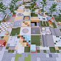 Modern Park Landscape Street Green Pixel Grid Square Paving Building Blocks Square Tree Pool 3d model
