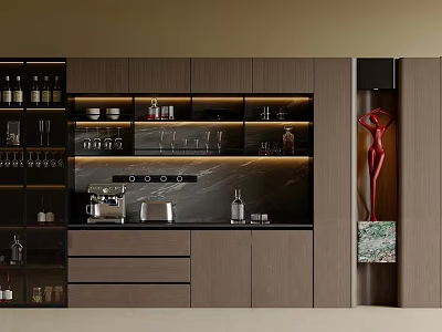 Modern Wooden Sideboard With Open Shelves Marble Top And Decor Lighting 3d model
